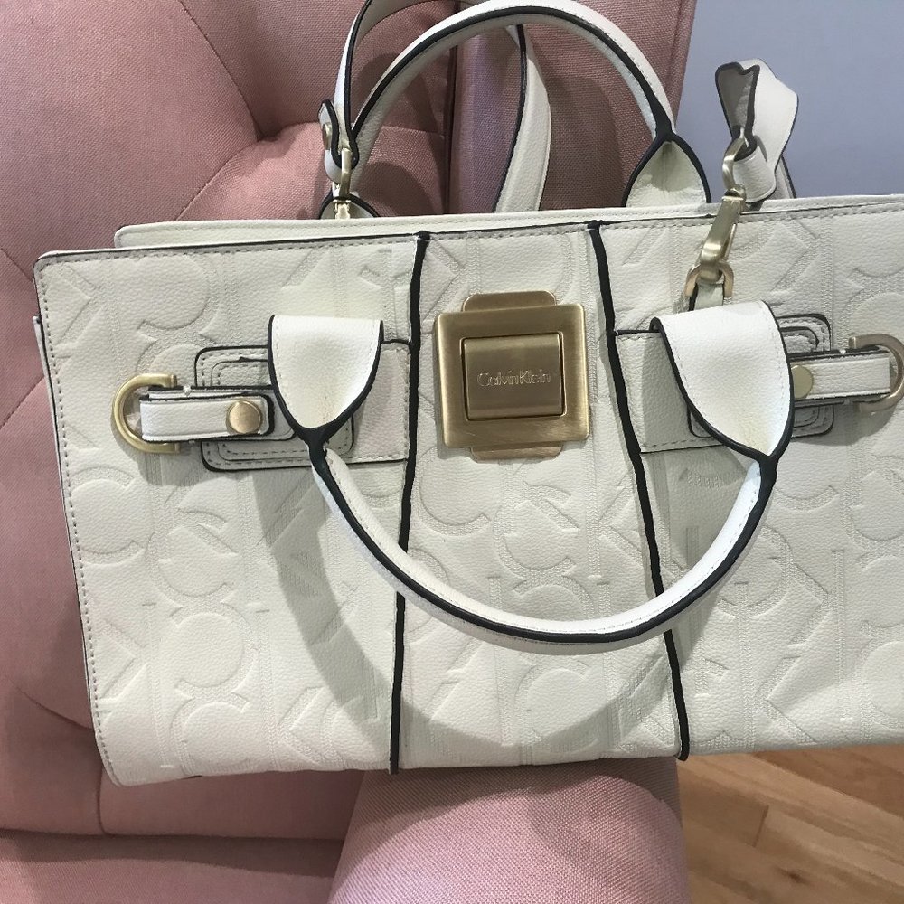 Authentic Calvin Klein Monogram White Shoulder Bag - image 8